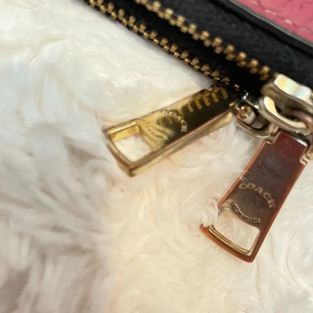 Coach Color Block Rouge Creme Pebbled Leather Large Double Zip Wristlet Wallet